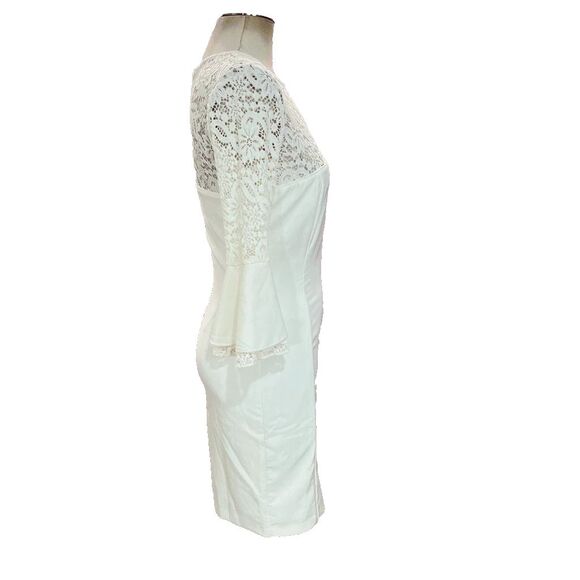 Lulu’s ivory white lace top bell sleeve fitted dress size large NWT *** - Picture 5 of 5